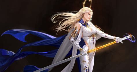 Artwork Fantasy Art Fantasy Girl Women Blonde Long Hair Sword