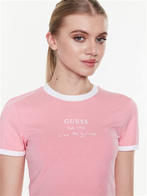 Guess T Shirt Signature V Gi Kbnw Rosa Slim Fit Modivo At