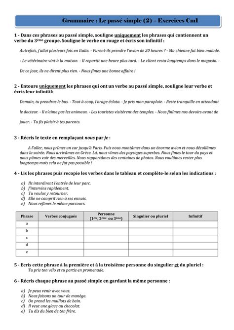 T L Charger Exercices Pass Simple Cm Imprimer Aper U Bts Cpi