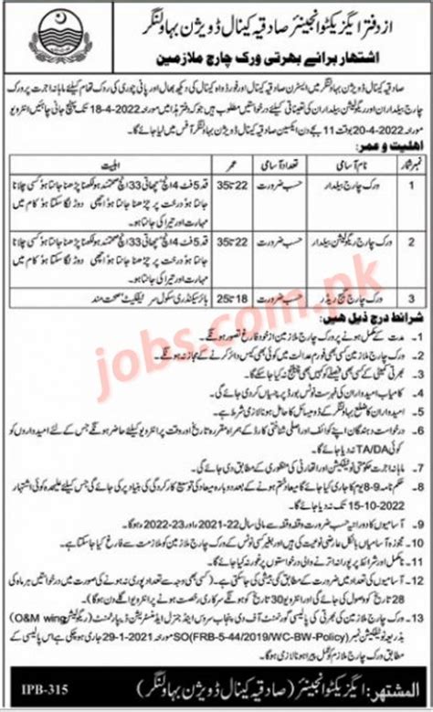 Gauge Readers Baildar Vacancies At Bahawalnagar Irrigation Department