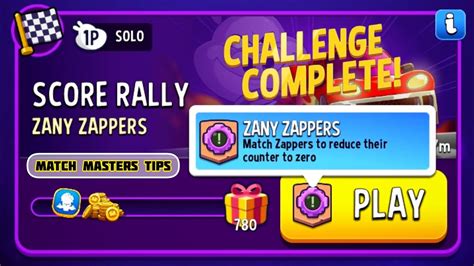 Match Masters Zany Zappers Score Rally Solo Challenge Score