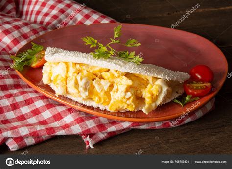 Tapioca Pancake Eggs Brazilian Manioc Food Front View Stock Photo