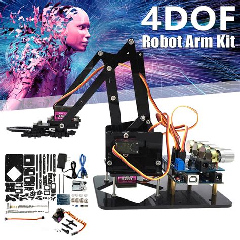 Diy 4DOF Braço Robótico 4 Eixos Acrílico Rotativo 180 Robô Servo