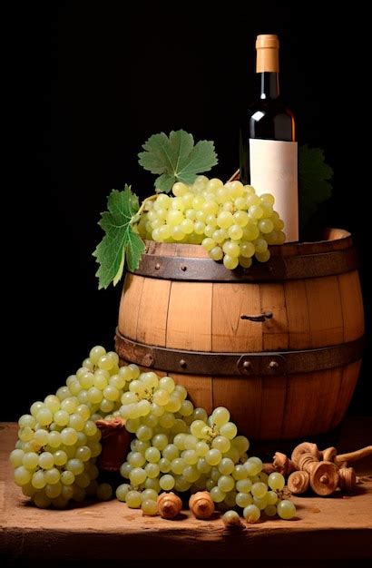 Garrafa De Vinho Branco Uvas Ao Lado Foto Premium