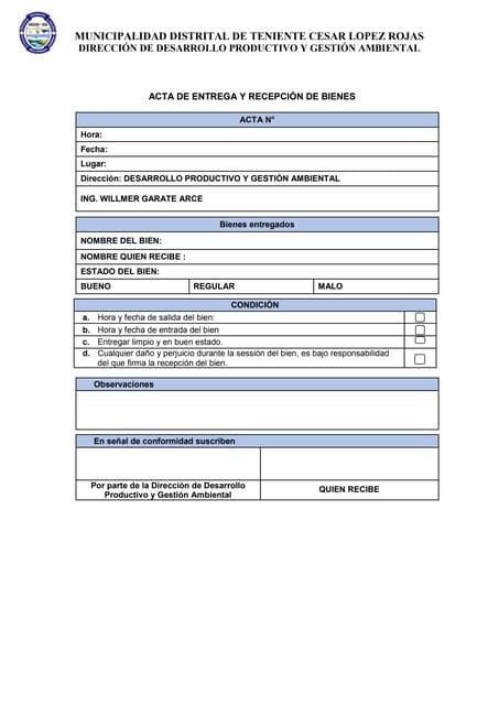 Modelo Acta De Entrega Y Recepción De Bienes Culturales Mueblesdocx