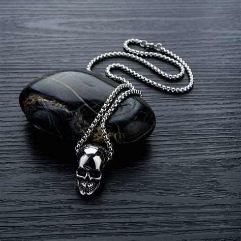 Skull Titanium Necklace Gothic Skeleton Pendant Necklace Mens Accessories Punk Jewelry T