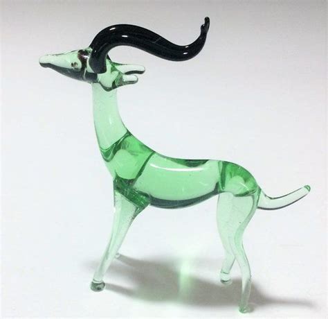 Hand Blown Green Glass Gazelle Miniature Lampwork Antelope Figurine