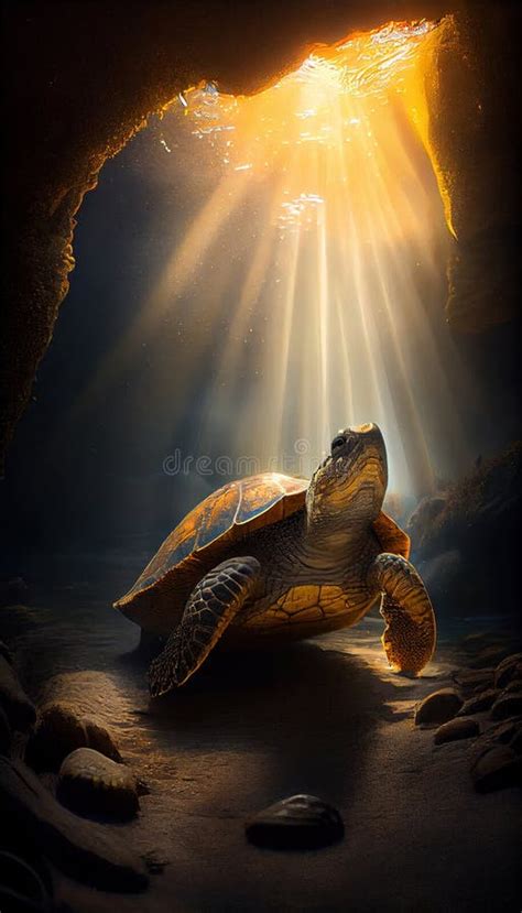 Seascape Sea Turtle Under The Ocean Ai Generative Stock Illustration