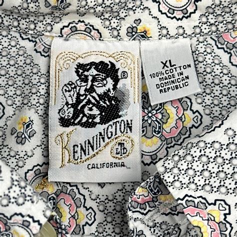 Vintage Kennington Shirt Adult LARGE White Ogee Lotus Floral 90s