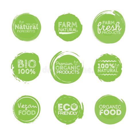 Green Eco Food Labels Health Headings Vector Illustration Collection