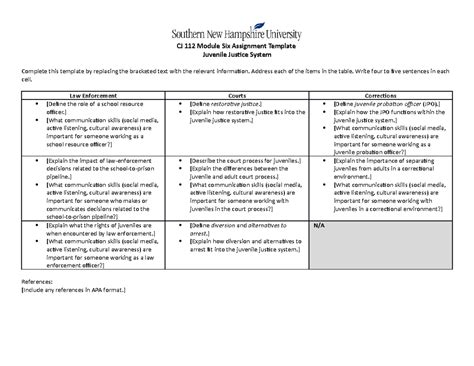 Cj Juvenile Justice Template Cj Module Six Assignment