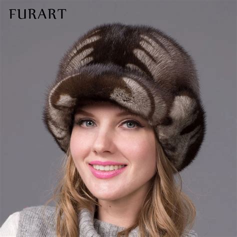 Real Mink Fur Hats For Winter Women Fur Cap With Diamond Pattern Mink