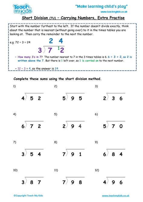 Short Division Tu Carrying Numbers Extra Practise Tmk Education