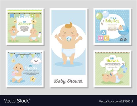 Set designs baby shower for boy Royalty Free Vector Image