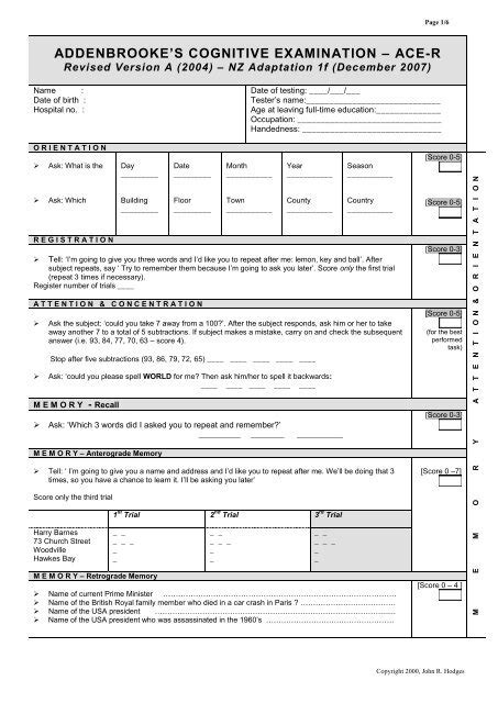 Addenbrookes Cognitive Examination Ace R