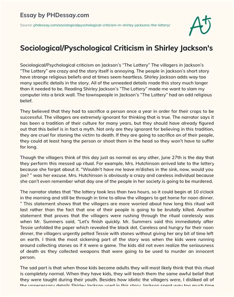 SociologicalPyschological Criticism In Shirley Jackson S Literary