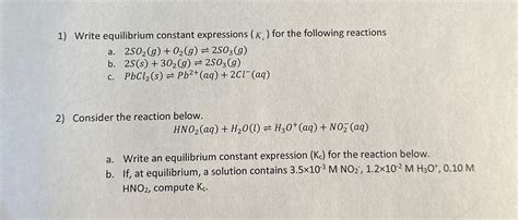 Solved Write Equilibrium Constant Expressions Kc ﻿for The