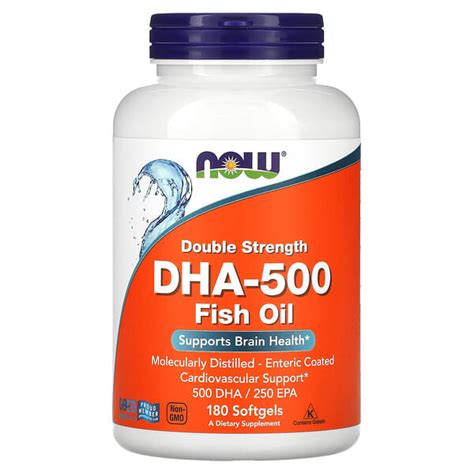 NOW Foods DHA 500 Dosagem Dupla 180 Cápsulas Softgel