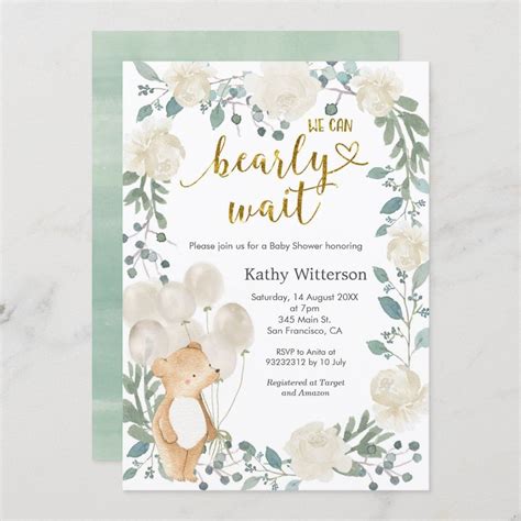 Teddy Bear We Can Bearly Wait Baby Shower Invitation Artofit