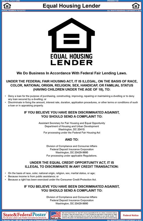 Equal Housing Lender Poster State And Federal Poster