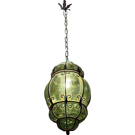 Groene Hanglamp Van Smeedijzer En Murano Glas