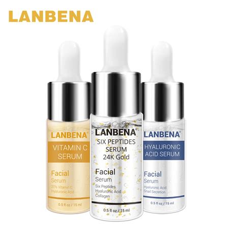 Lanbena Vitamin C Serum Six Peptides Serum 24k Gold Hyaluronic Acid Serum Anti Aging