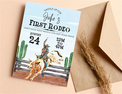 First Rodeo Birthday Invitation Template Boy Rodeo Invite Etsy