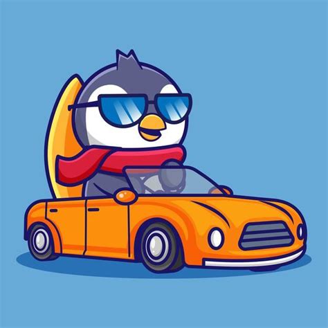 Premium Vector Cute Cartoon Penguin Design Driving A Car Cute