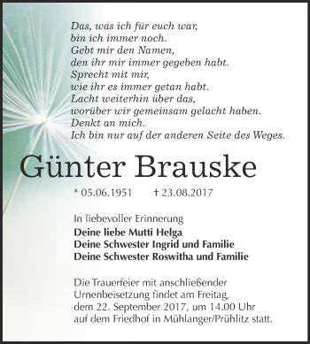 Traueranzeigen von Günter Brauske abschied nehmen de