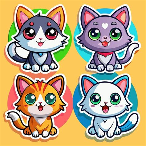 Premium Vector Cute Cartoon Cat Stickers Set