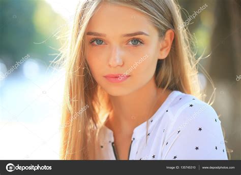 Blonde Cute Girl On Sunny Day Stock Image Image Of Girl White