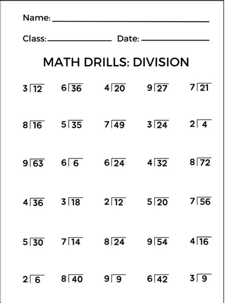 Division Charts And Worksheets Free Printable Pdf Files