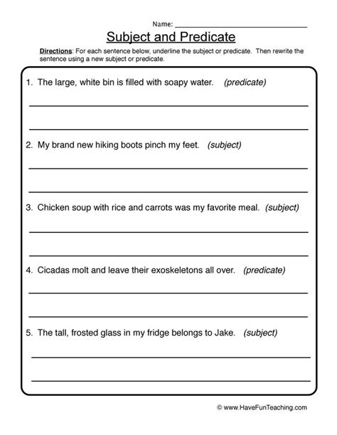 Worksheets Of Subject And Predicate