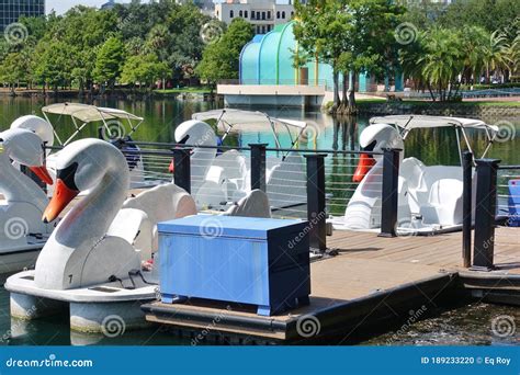 ORLANDO, FL -21 JUN 2020- View of Swan Boats at Lake Eola Park, a ...