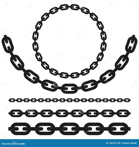 Set Of Different Chains Silhouette On White Background Isolated Stock