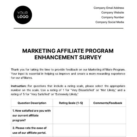 Free Marketing Affiliate Program Enhancement Survey Template Edit Online And Download