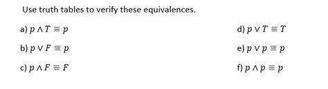 Solved Use Truth Tables To Verify These Equivalences A P Chegg