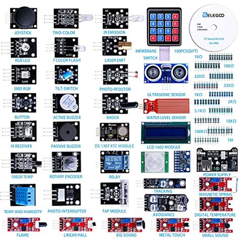 Elegoo Kit De Modules De Capteur 37 En 1 Amélioré Avec Tutoriel Compatible Avec Arduino Ide Uno