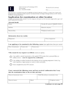 Fillable Online Application For Examination At Other Location Fax Email