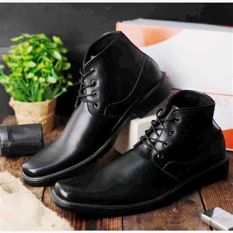 Jual SEPATU BOOTS DINAS KANTOR KULIT HITAM POLOS FULL BLACK UKURAN