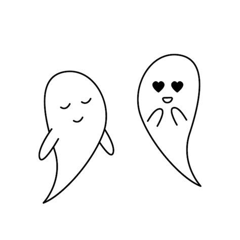 Premium Vector Couple Cute Ghosts Halloween Cartoon Characters Doodle Hand Drawn Outline