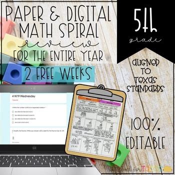 5th Grade Math Spiral Review Printable And Digital FREEBIE TPT