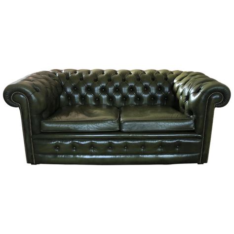 Olive Green Leather Chesterfield Sofa | Baci Living Room