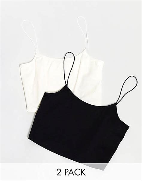 Stradivarius Strappy Crop Top Multi Pack In Black And White Asos