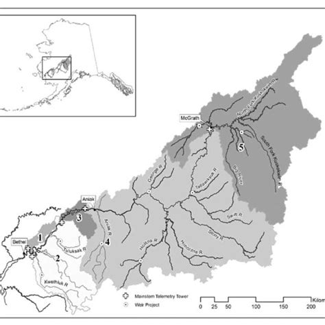 -Location of Kuskokwim River Chinook salmon tagging sites (upper and ...