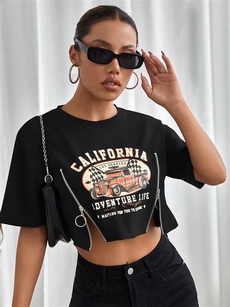 Shein Coolane Camiseta Corta Con Estampado De Letra Con Dise O De