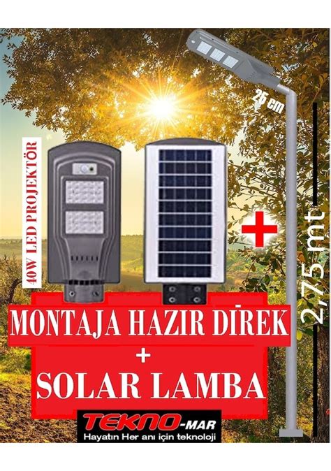 Güneş Enerjili Bahçe Aydınlatma Direği40w Solar Sokak Lambası