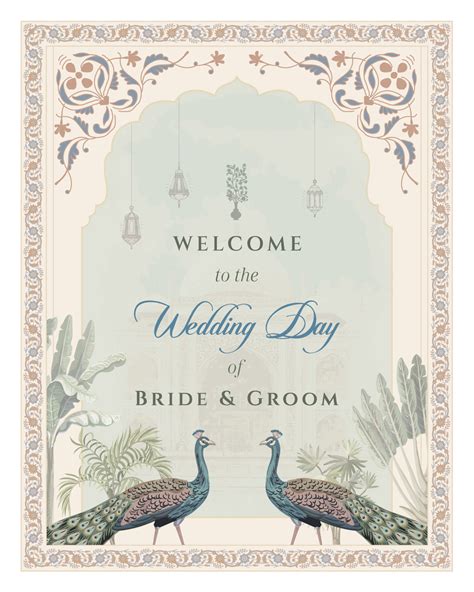 Traditional Indian Mughal Wedding Welcome Board And Mughal Wedding Card