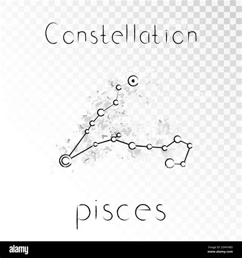 Vector Illustration With Zodiac Constellation Pisces On A Grunge Ink Background Monochrome