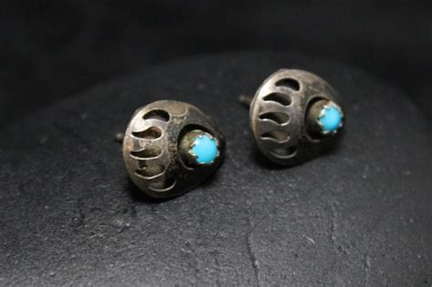 Sterling Silver Turquoise Bear Paw Shadow Earrings S Gem